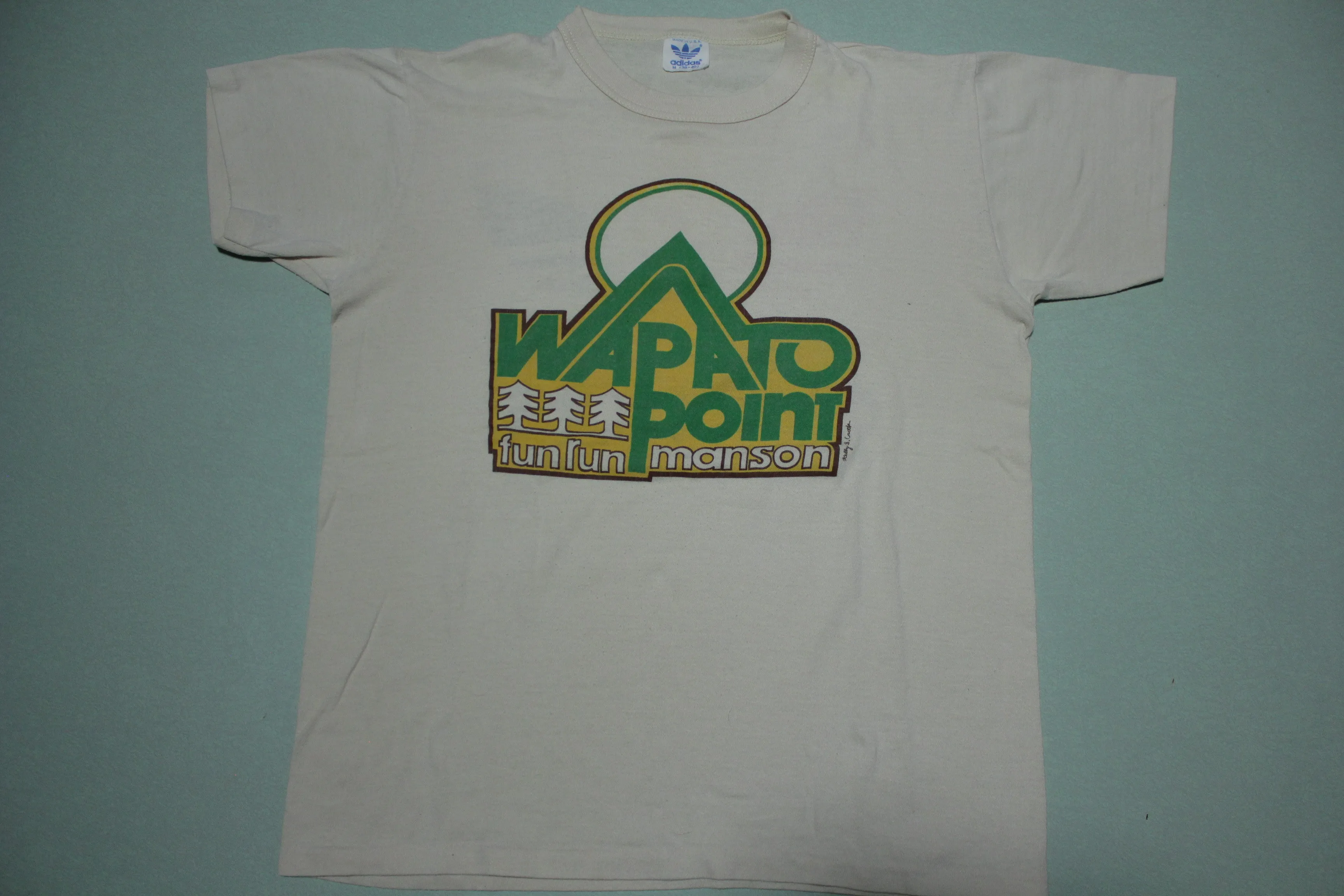 Adidas Rainbow Trefoil Vintage Early 80's Wapato Point Fun Run Manson T-Shirt