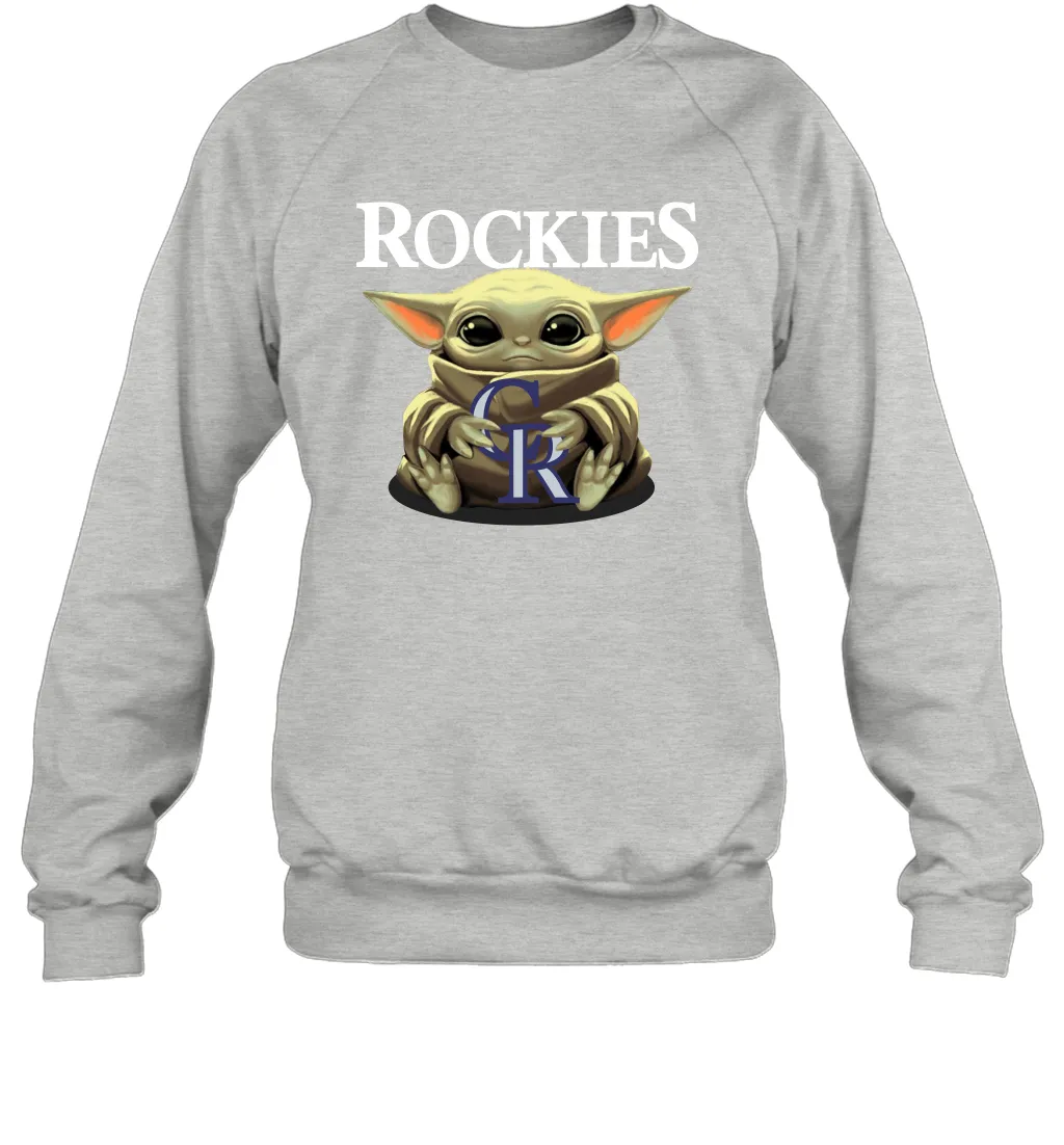 Baby Yoda Hugs Loves The Colorado Rockies Baseball Adult Sweatshirt