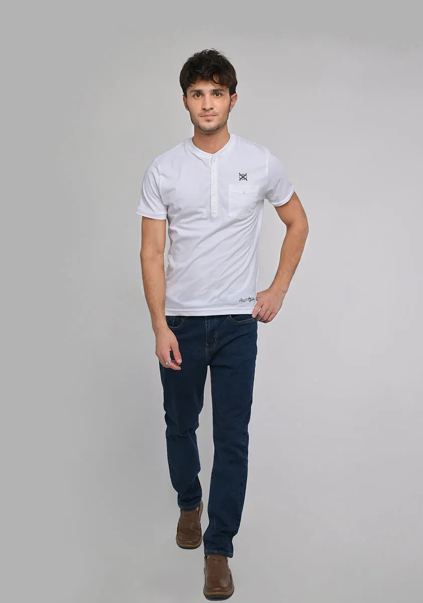 Basic Jersey Henley Pocket White T-Shirt