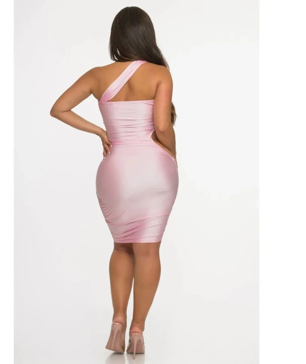 Brinley One Shoulder Midi Dress - Pink