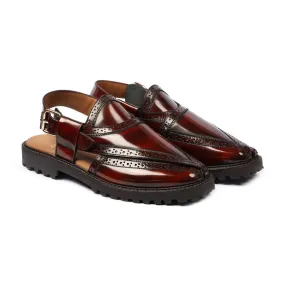 Brooklyn -Men's Reddish Brown Box Leather High Shine Sandal