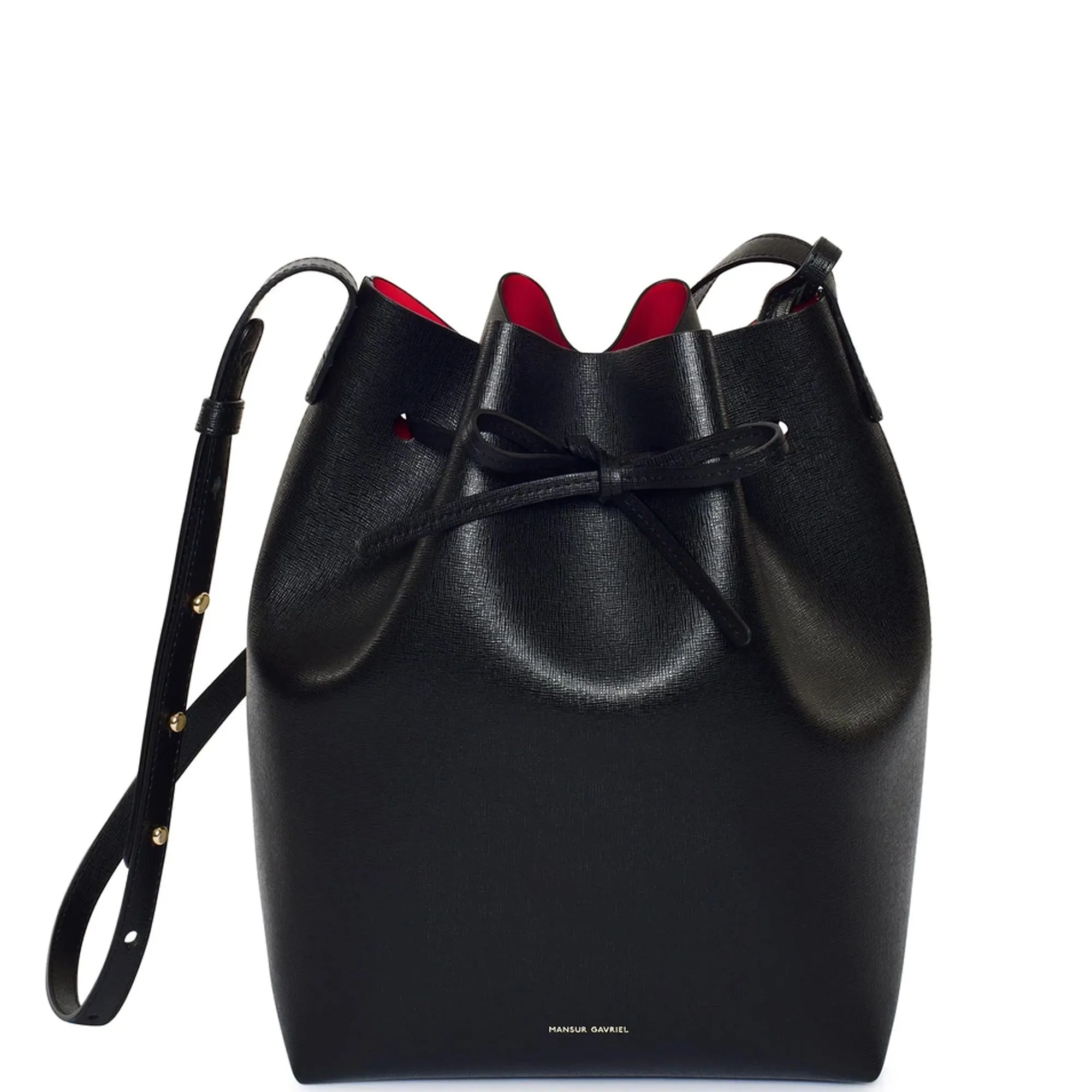 Bucket Bag Saffiano, Black/Flamma