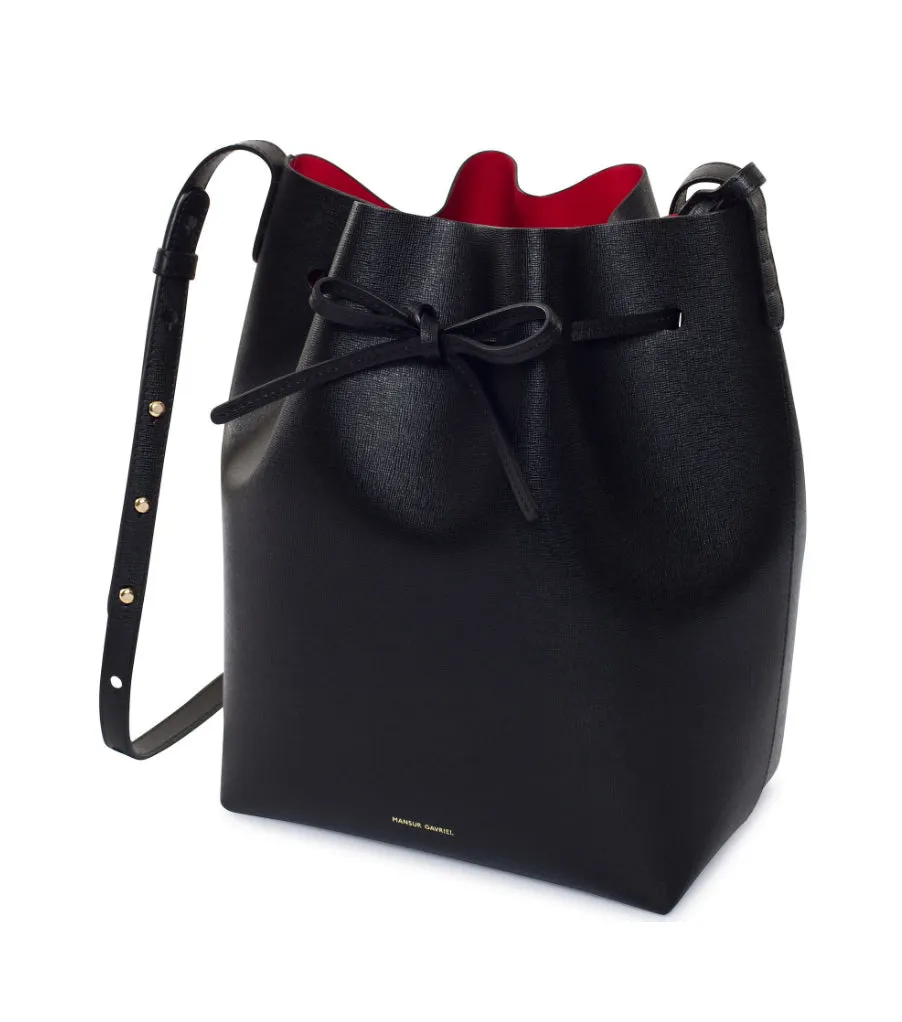 Bucket Bag Saffiano, Black/Flamma