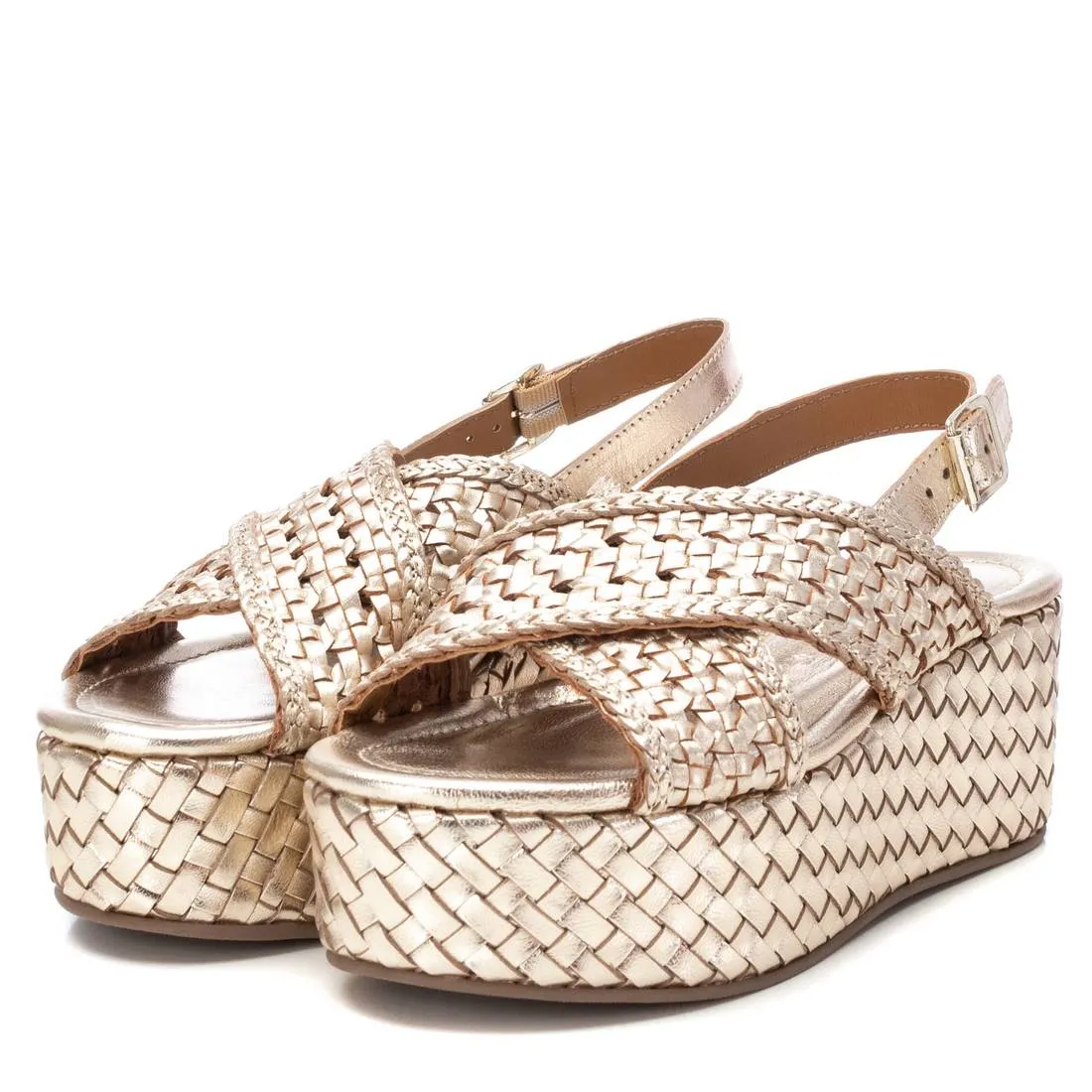 CARMELA Gold Woven Leather Platform Sandal