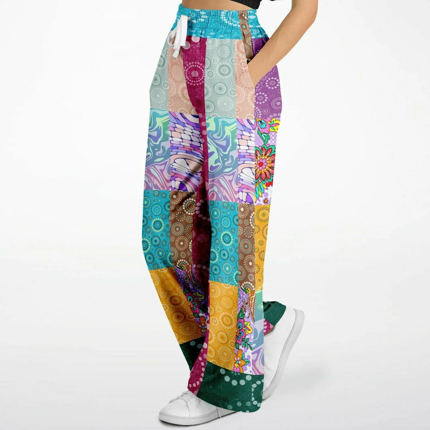 Delirium Hippie Patchwork Solar Flare Eco-Poly Stretchy Phat Bellbottoms