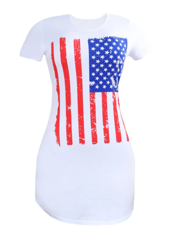 Fashion round neck slim fit American flag short sleeve top