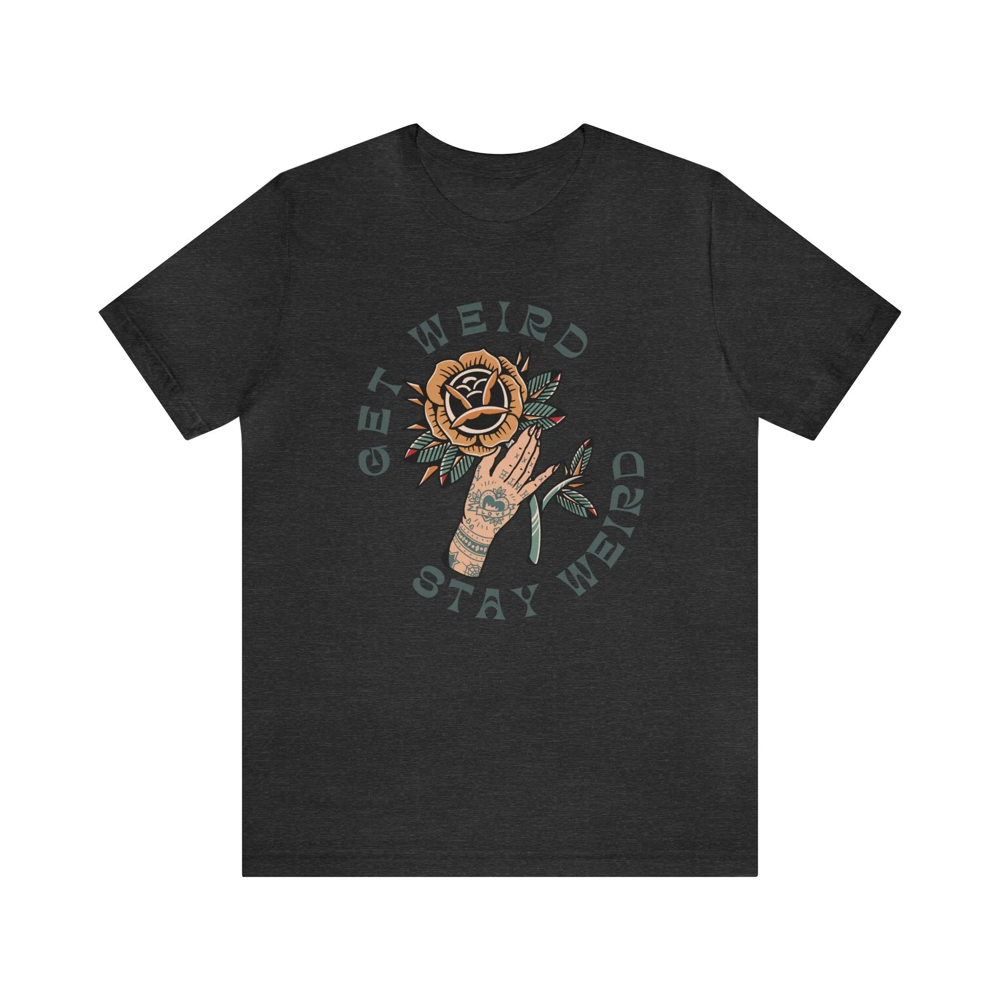 Get Weird Stay Weird Tattoo T-shirt / Tattooed Hand With Rose Unisex Vintage Traditional Tattoo Tee Shirt / Punk Rock Clothing Tshirt