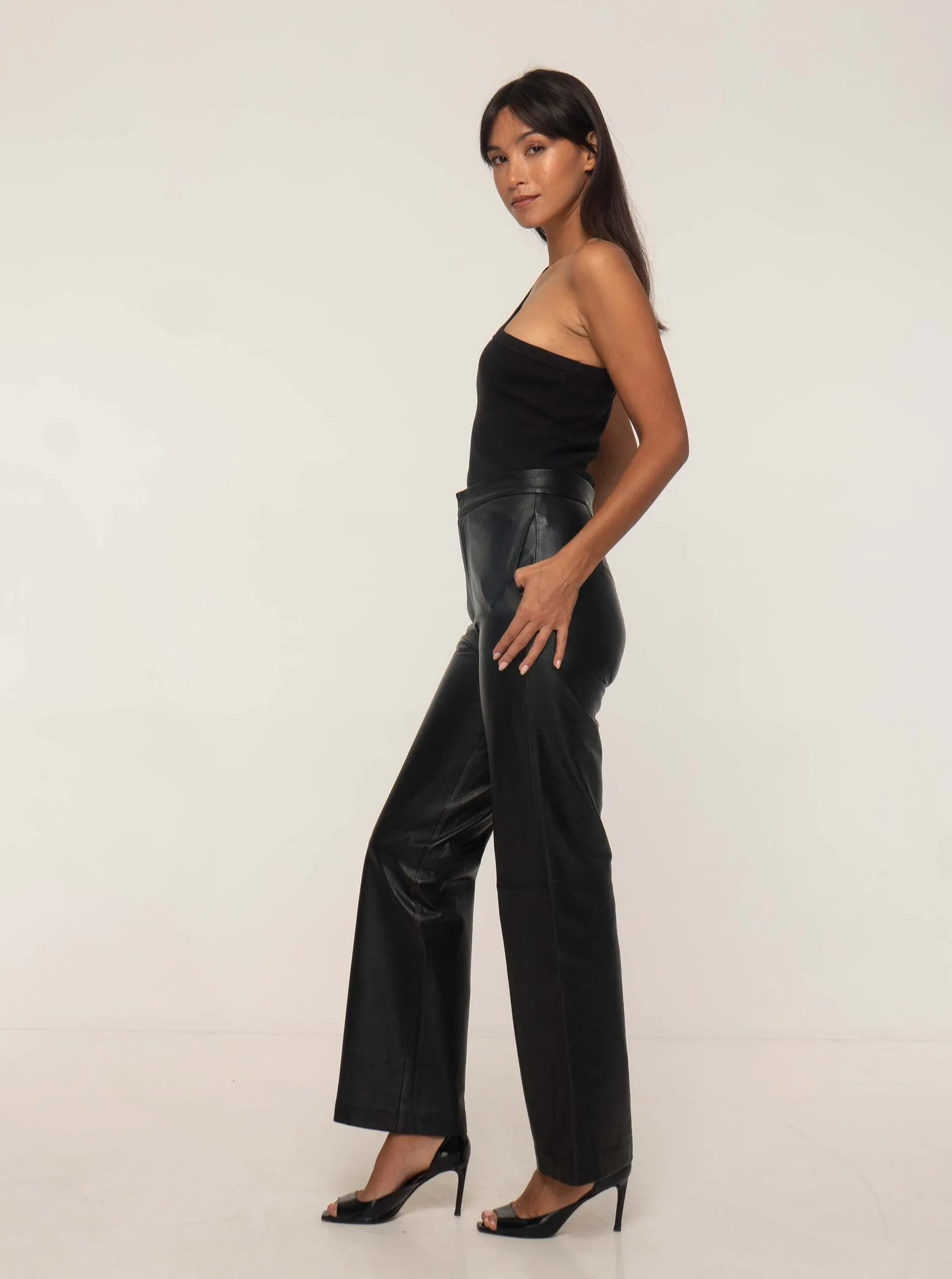 GIANNA LEATHER TROUSER - BLACK