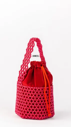 Lartaley Beaded Mini Bucket Bag - Red