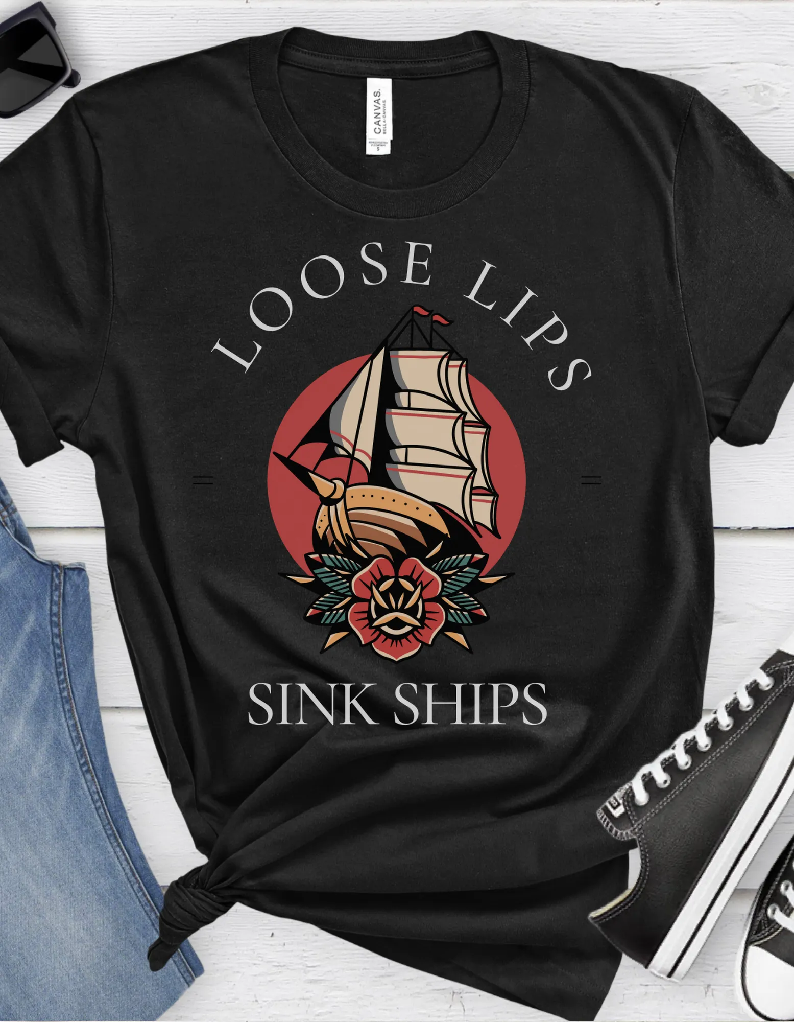 Loose Lips Sink Ships Tattoo T-shirt / Traditional Tattoo Tee Shirt / Punk Rock Clothing Tshirt Rockabilly Psychobilly Freak Goth