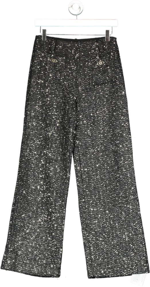 Maje Black Sequined Tweed Straight-leg Pants UK 8