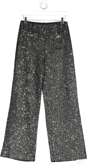 Maje Black Sequined Tweed Straight-leg Pants UK 8