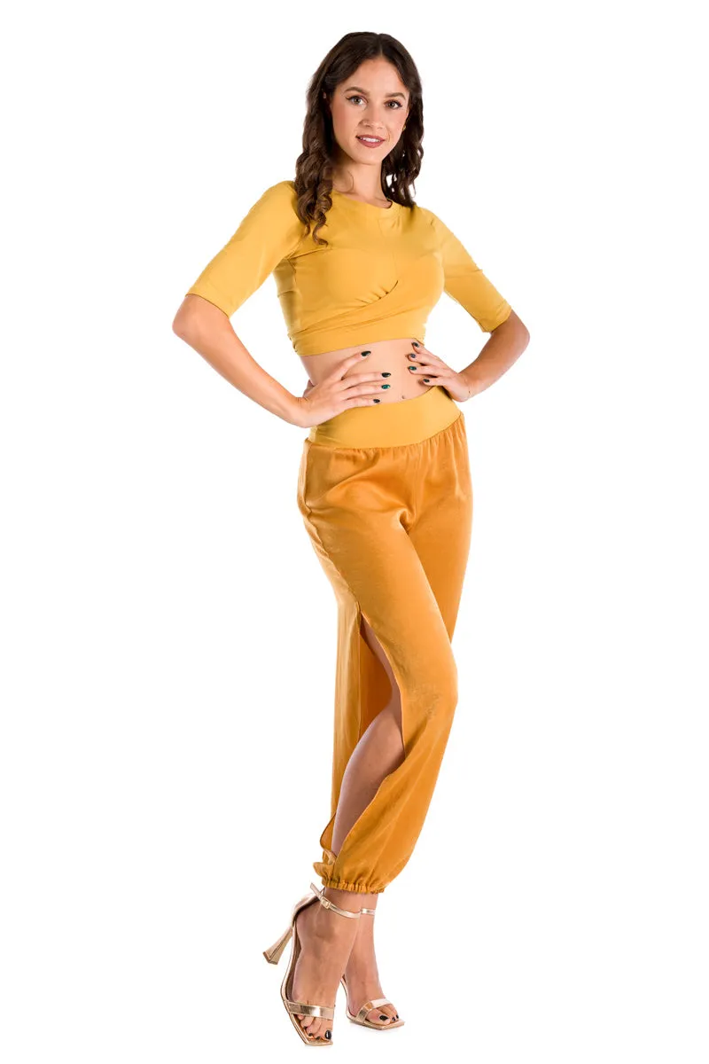 Mustard Yellow Satin Gathered Pants