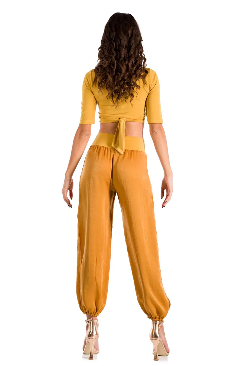 Mustard Yellow Satin Gathered Pants