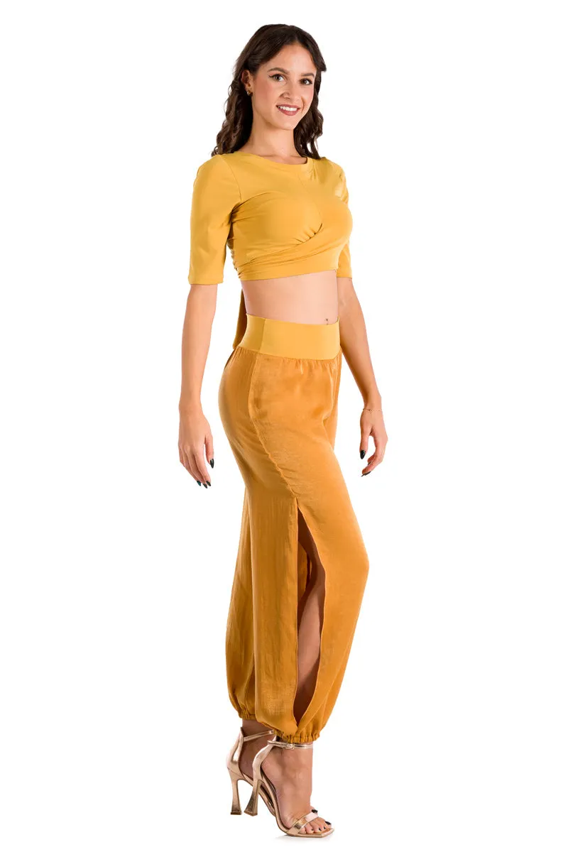 Mustard Yellow Satin Gathered Pants