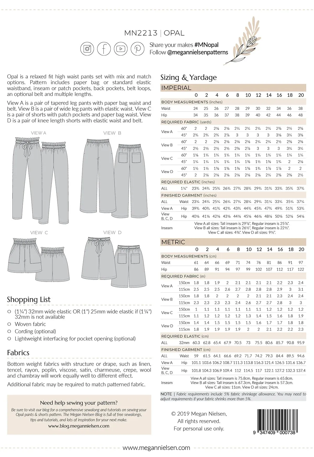 Opal Pants and Shorts Sewing Pattern by Megan Nielsen