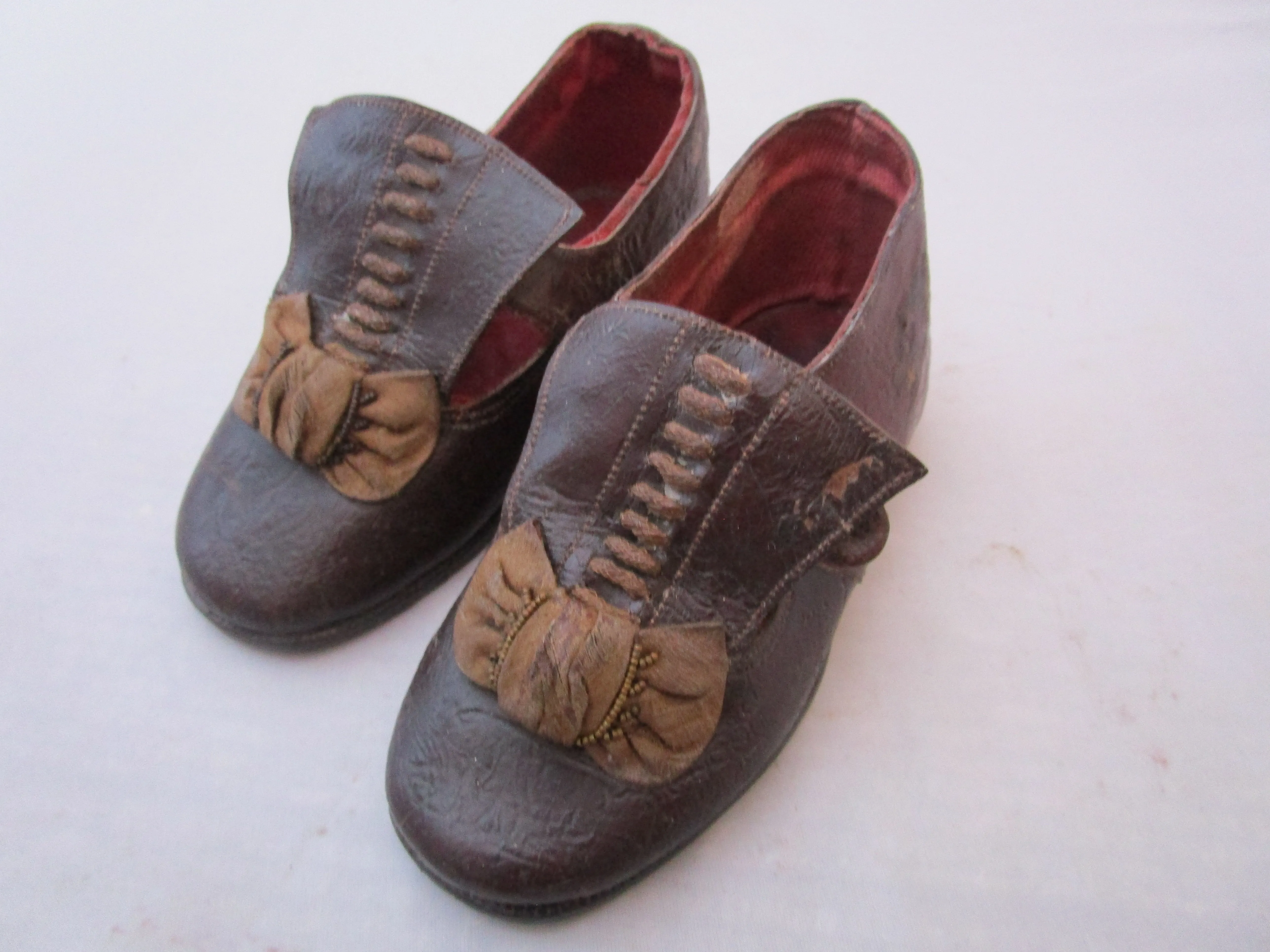 Pair Of Leather Childs Shoes Antique Victorian c1890