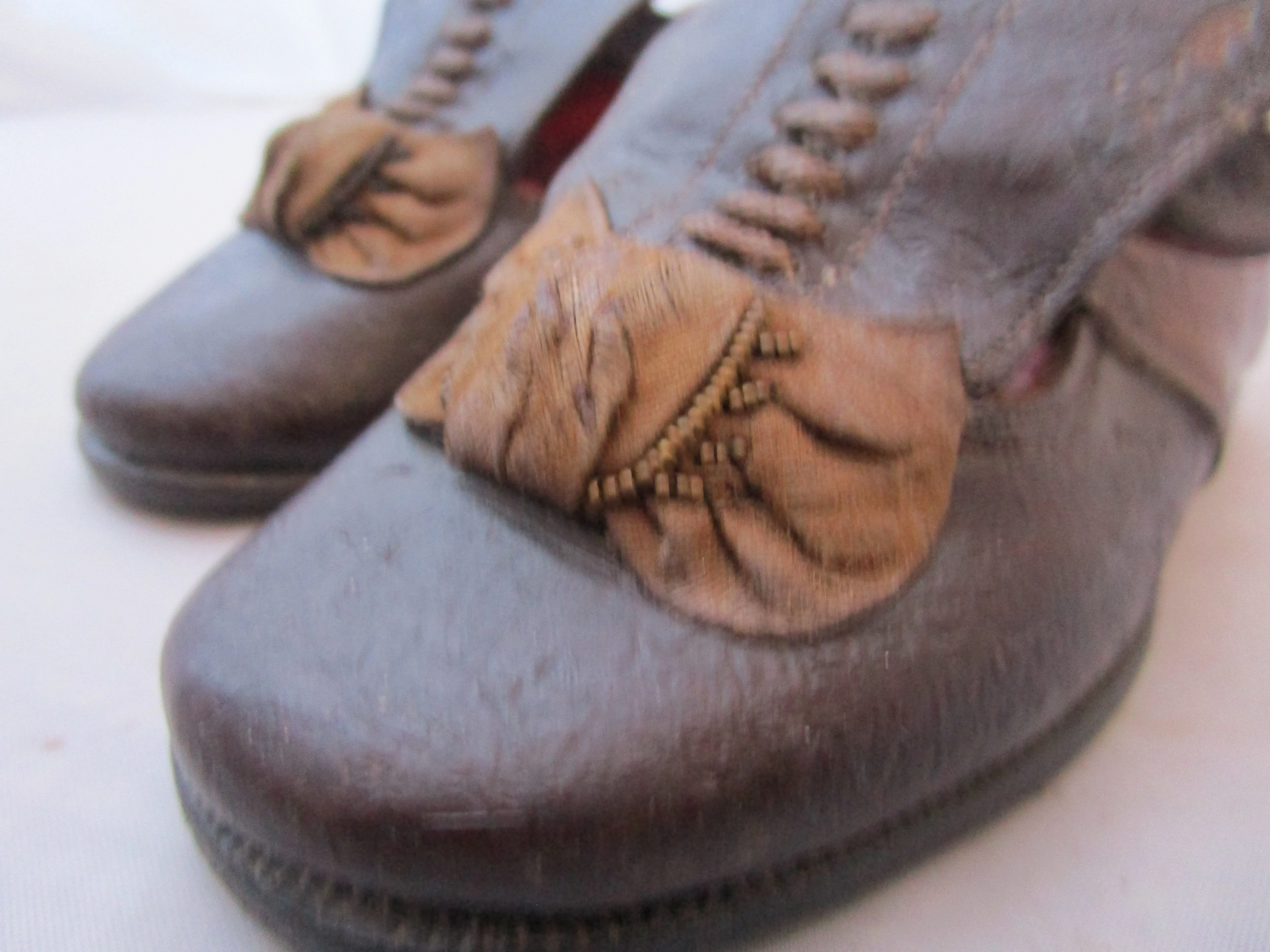 Pair Of Leather Childs Shoes Antique Victorian c1890