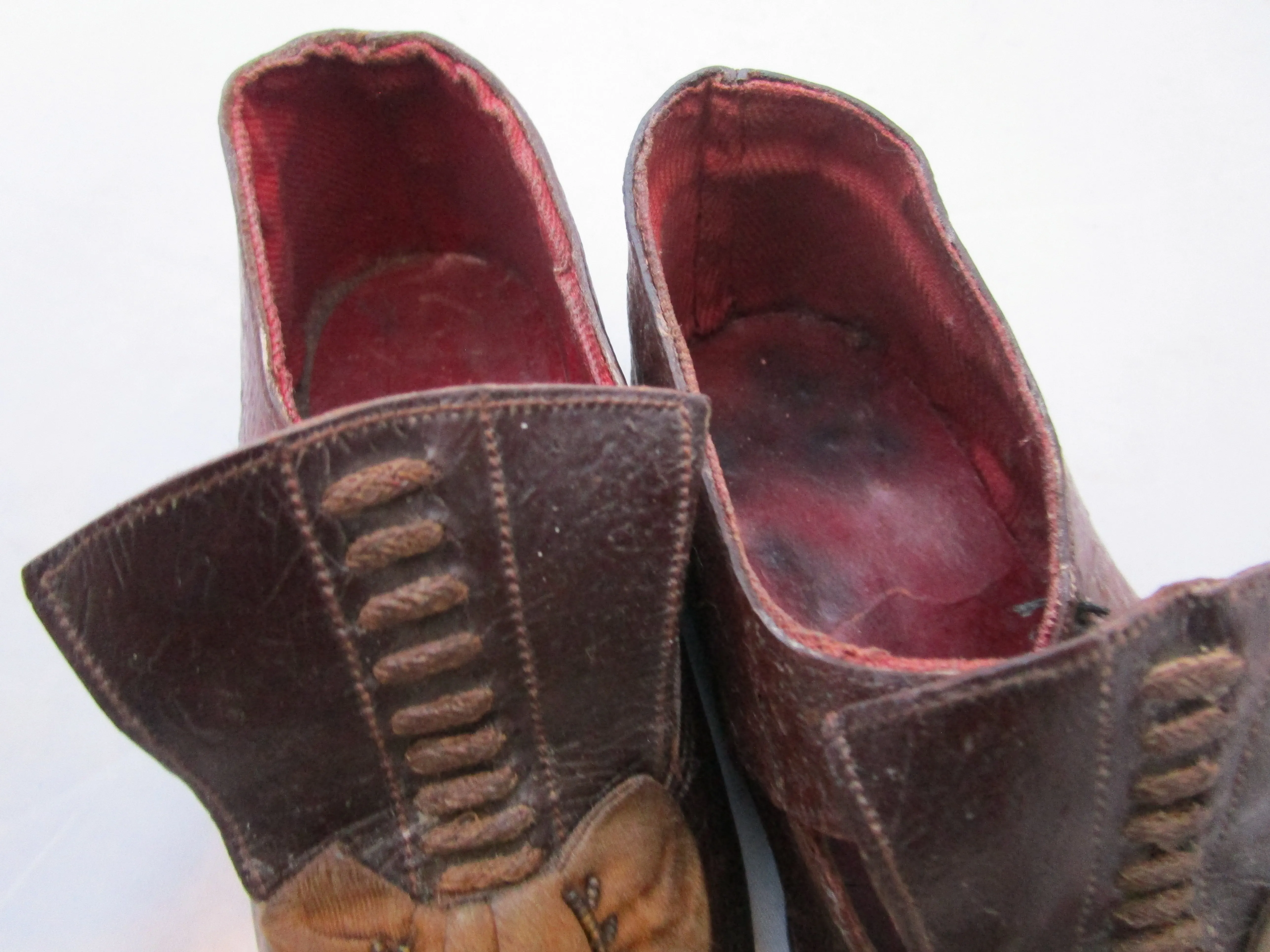 Pair Of Leather Childs Shoes Antique Victorian c1890