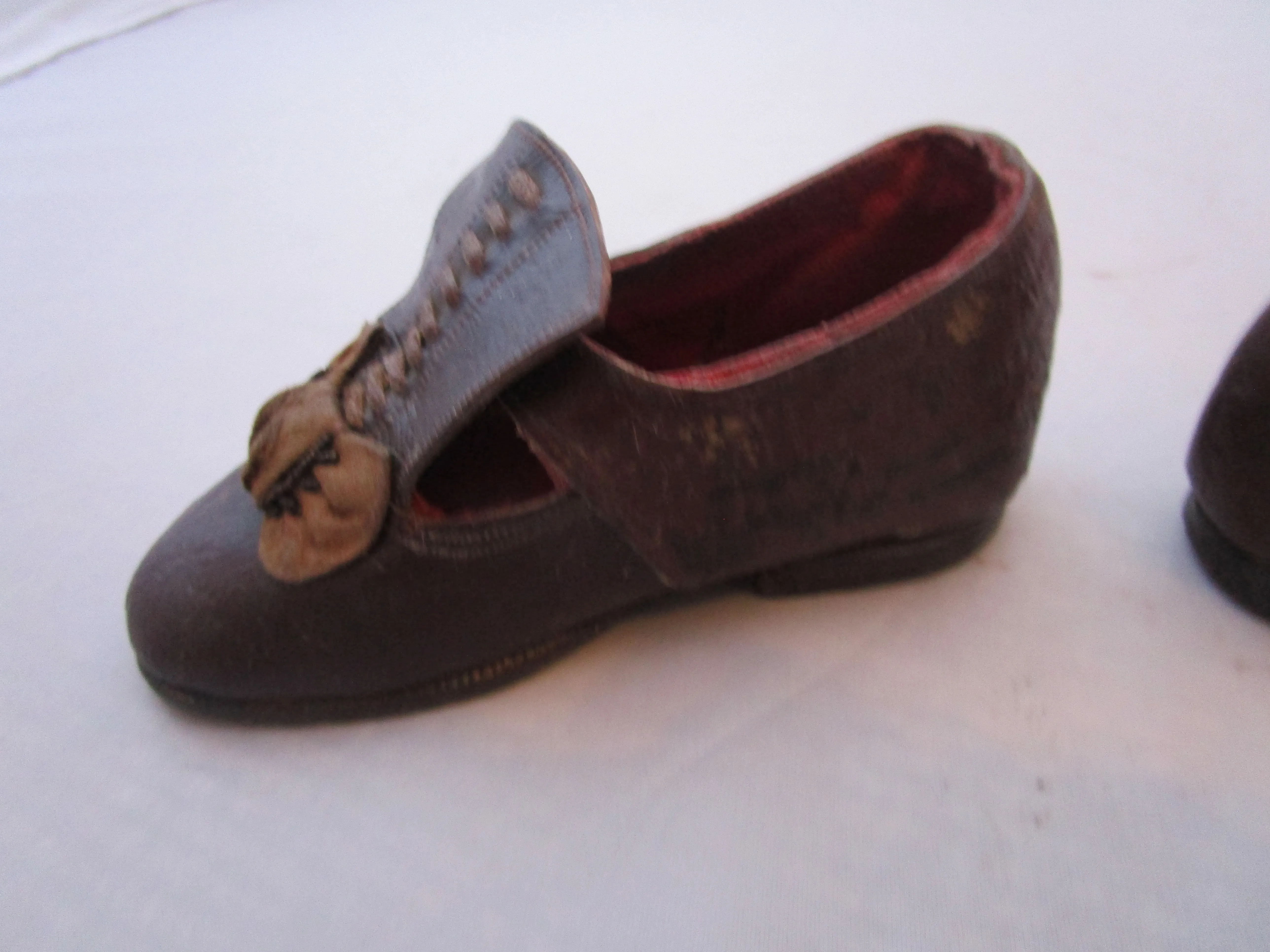 Pair Of Leather Childs Shoes Antique Victorian c1890