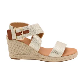 PINAZ Gold Criss Cross Woven Wedge Sandal