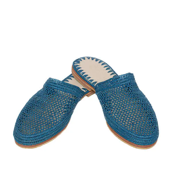 Raffia Slippers Babouche in Jeans