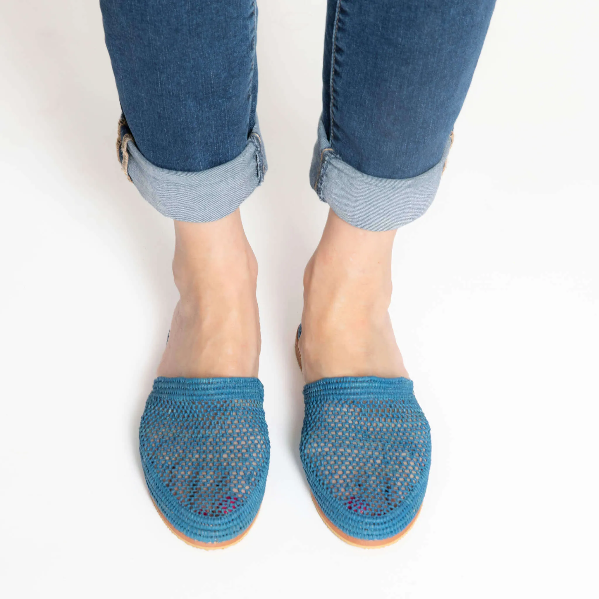 Raffia Slippers Babouche in Jeans