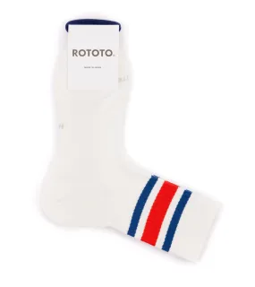 RoToTo Washi Cushion Stripe Crew Socks: Blue/Red