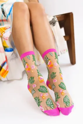 TROPICAL PINEAPPLES SHEER CREW SOCKS