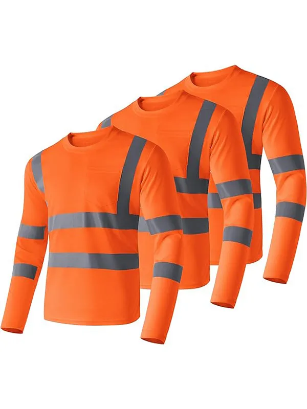 Ubon Hi Vis Shirts for Men, Safety Shirts Long Sleeve High Visibility Reflective Construction Shirts for Work 3-Pack