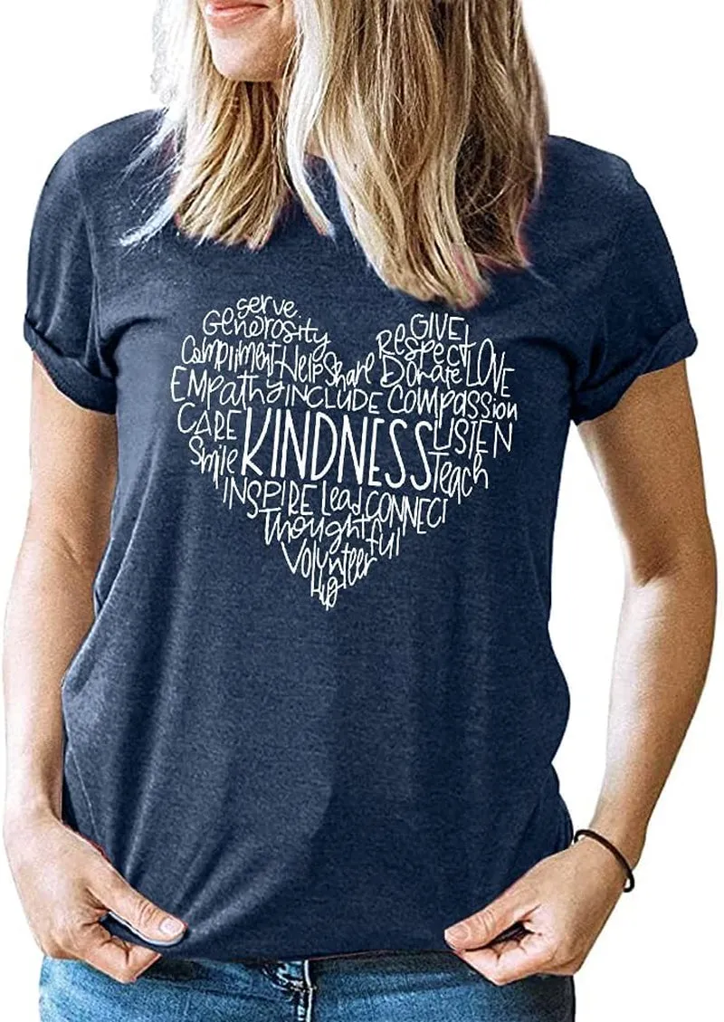 Womens Kindness Graphic T-Shirt: Cute Be Kind Graphic Tees Inspirational Letter Shirt Teacher Casual Tops