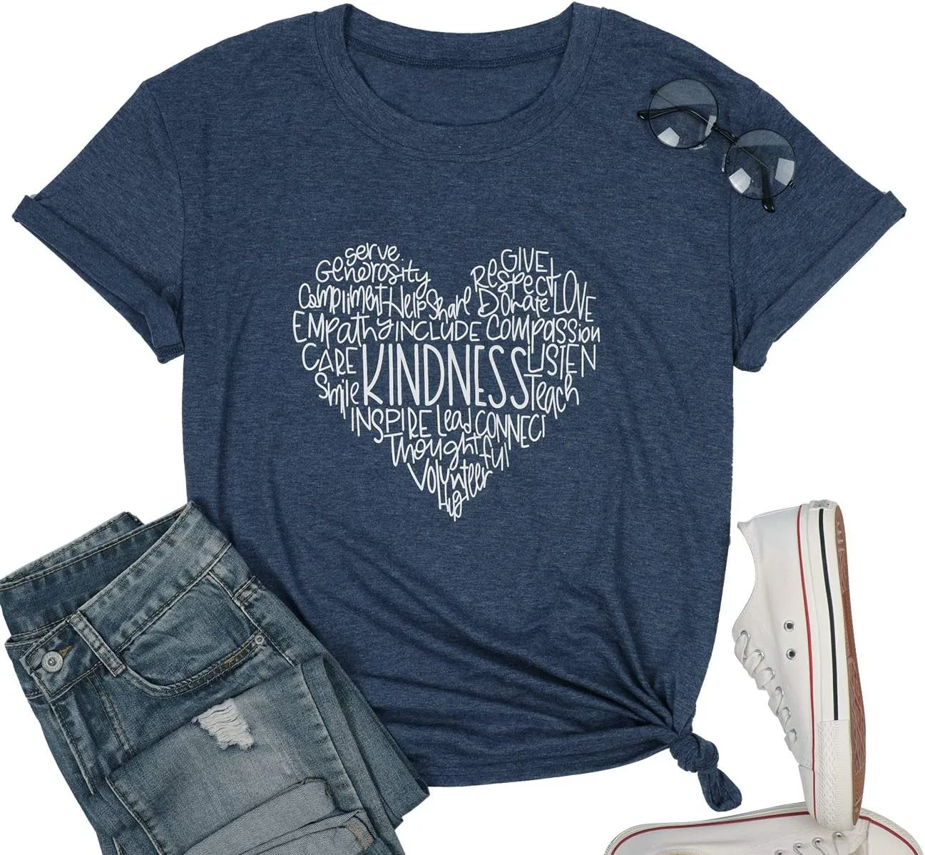 Womens Kindness Graphic T-Shirt: Cute Be Kind Graphic Tees Inspirational Letter Shirt Teacher Casual Tops